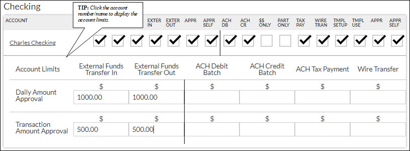 Secondary users view of account settings